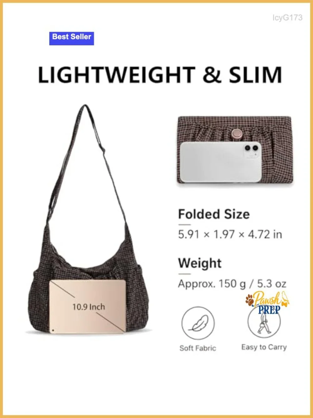 Checkered Nylon Hobo Bag Lightweight Casual Drawstring Crossbody Shoulder